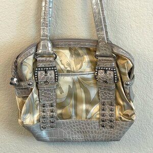 Vintage Kathy Van Zeeland Floral Pattern Belt Studded Shoulder Bag